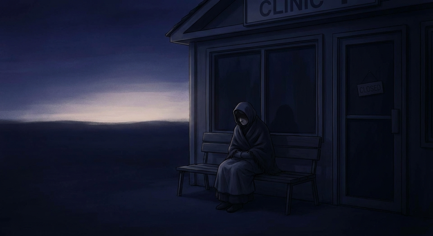 She lines up at the clinic before sunrise - not because it is open, but because she hopes no one will see her.